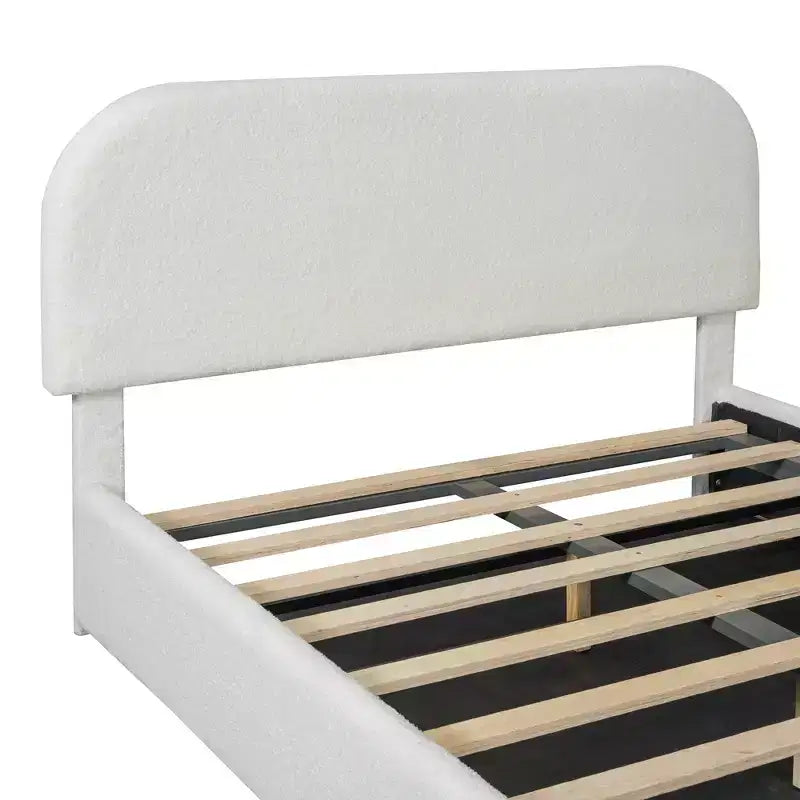 Letto a piattaforma Luxystar moderno matrimoniale in pile Teddy imbottito con sistema di archiviazione idraulico