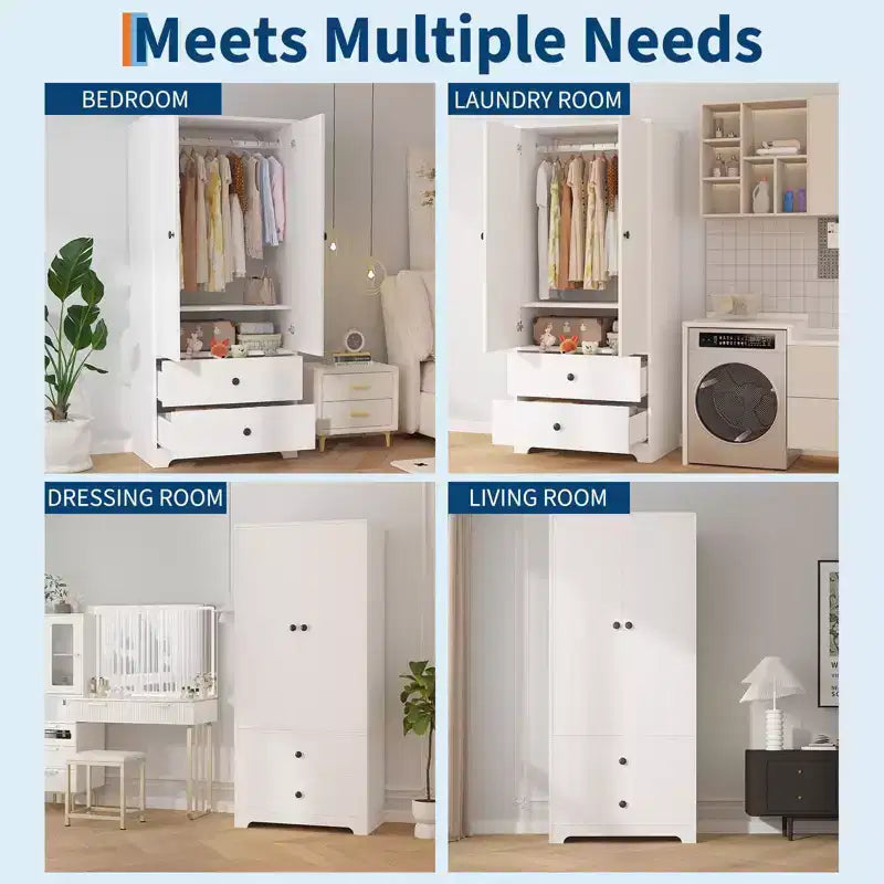 COZONY Armadio a 2 ante, Armadietto credenza a pannello piatto in MDF per camera da letto, sala da pranzo e casa
