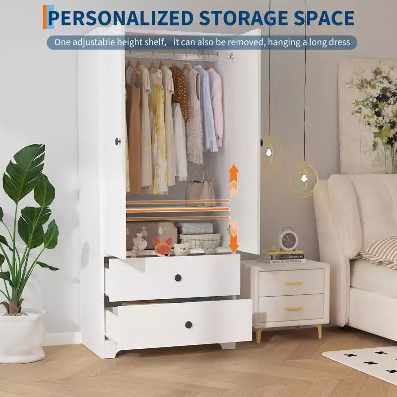 COZONY Armadio a 2 ante, Armadietto credenza a pannello piatto in MDF per camera da letto, sala da pranzo e casa