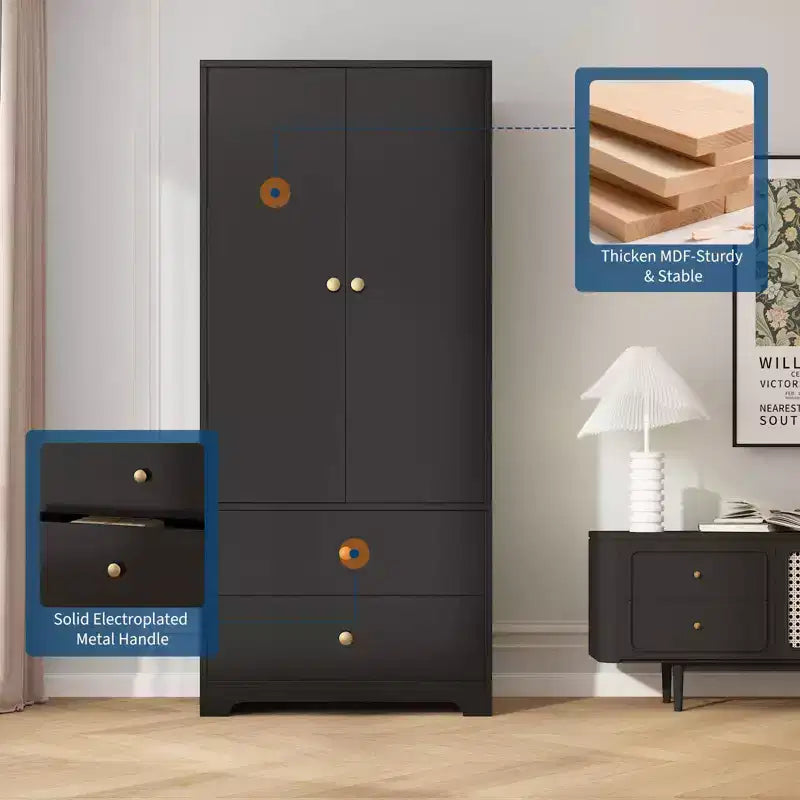 COZONY Armadio a 2 ante, Armadietto credenza a pannello piatto in MDF per camera da letto, sala da pranzo e casa