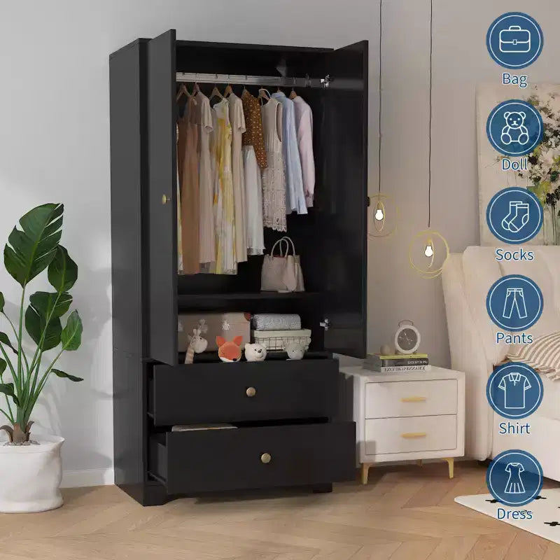 COZONY Armadio a 2 ante, Armadietto credenza a pannello piatto in MDF per camera da letto, sala da pranzo e casa