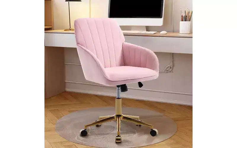 Sedia da Ufficio Ergonomica di Lusso TUYOHW, Sedia da Scrivania per Ufficio Domestico in Velluto con Base in Metallo Placcato Oro, Sedia Girevole Regolabile per Trucco