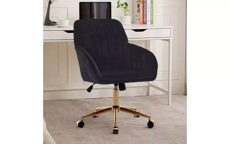 Sedia da Ufficio Ergonomica di Lusso TUYOHW, Sedia da Scrivania per Ufficio Domestico in Velluto con Base in Metallo Placcato Oro, Sedia Girevole Regolabile per Trucco
