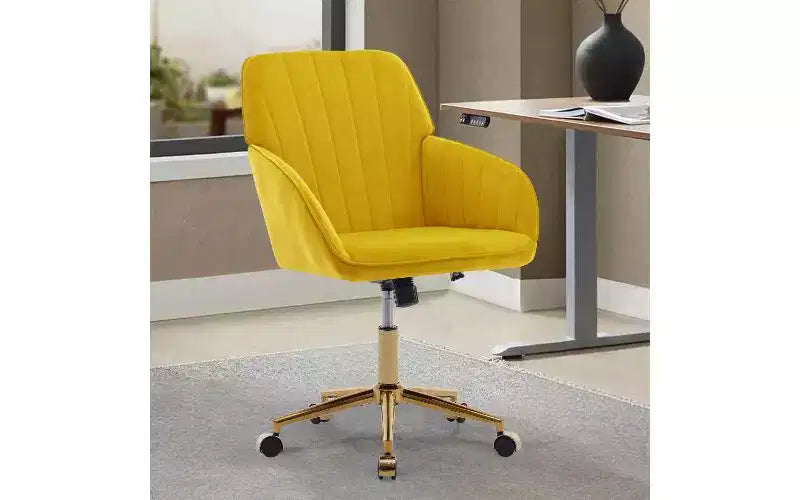 Sedia da Ufficio Ergonomica di Lusso TUYOHW, Sedia da Scrivania per Ufficio Domestico in Velluto con Base in Metallo Placcato Oro, Sedia Girevole Regolabile per Trucco