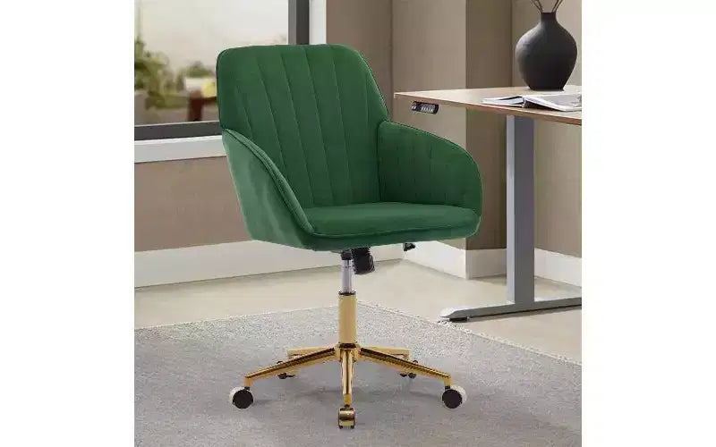 Sedia da Ufficio Ergonomica di Lusso TUYOHW, Sedia da Scrivania per Ufficio Domestico in Velluto con Base in Metallo Placcato Oro, Sedia Girevole Regolabile per Trucco
