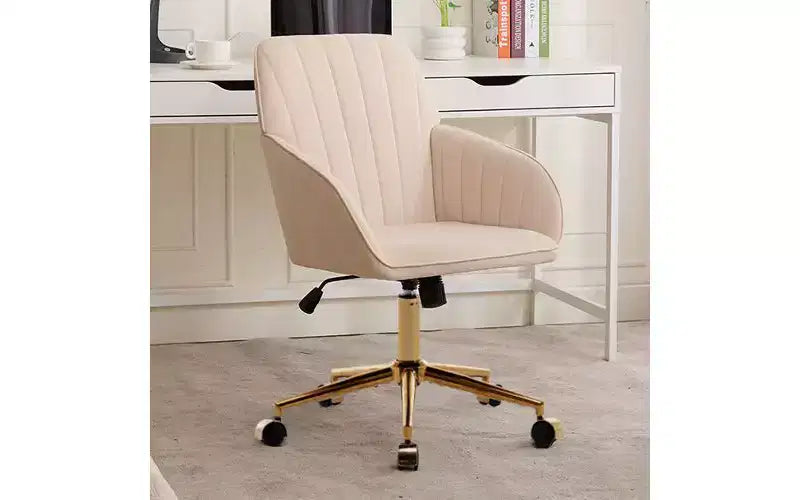 Sedia da Ufficio Ergonomica di Lusso TUYOHW, Sedia da Scrivania per Ufficio Domestico in Velluto con Base in Metallo Placcato Oro, Sedia Girevole Regolabile per Trucco