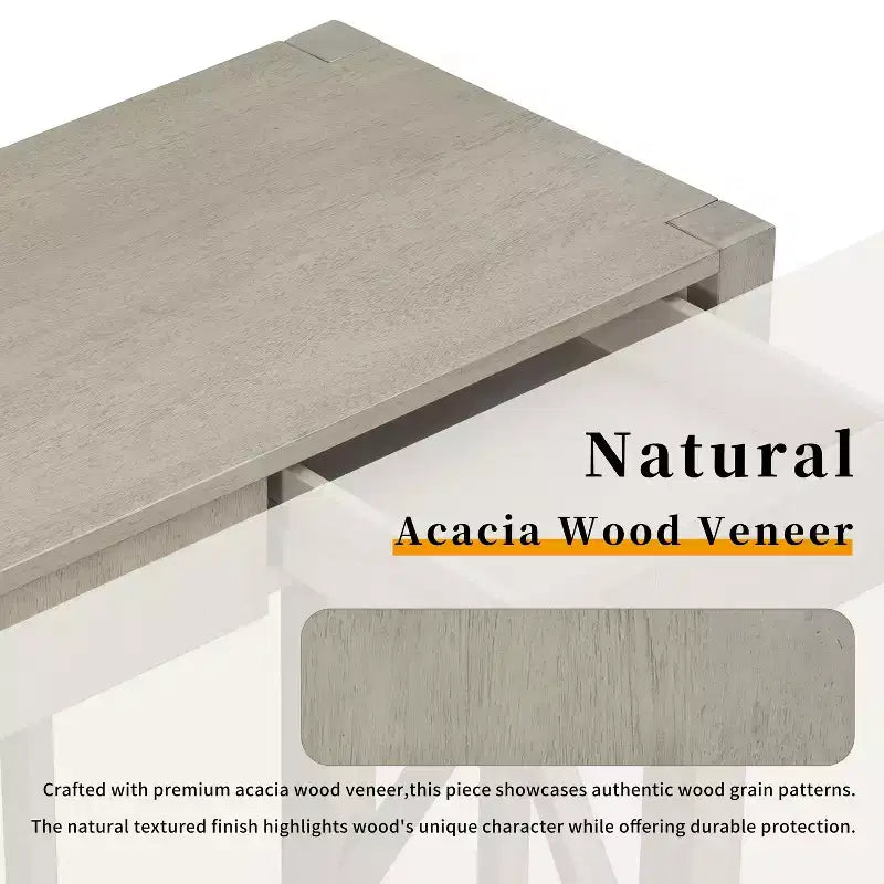 TUYOHW 60 Tavolo Consolle in Legno di Acacia con 4 Cassetti, Tavolo da Ingresso Stile Rustico con Gambe a X, Tavolino Stretto per Divano per Soggiorno, Cucina, Ingresso