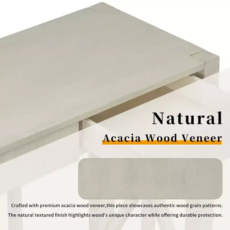 TUYOHW 60 Tavolo Consolle in Legno di Acacia con 4 Cassetti, Tavolo da Ingresso Stile Rustico con Gambe a X, Tavolino Stretto per Divano per Soggiorno, Cucina, Ingresso