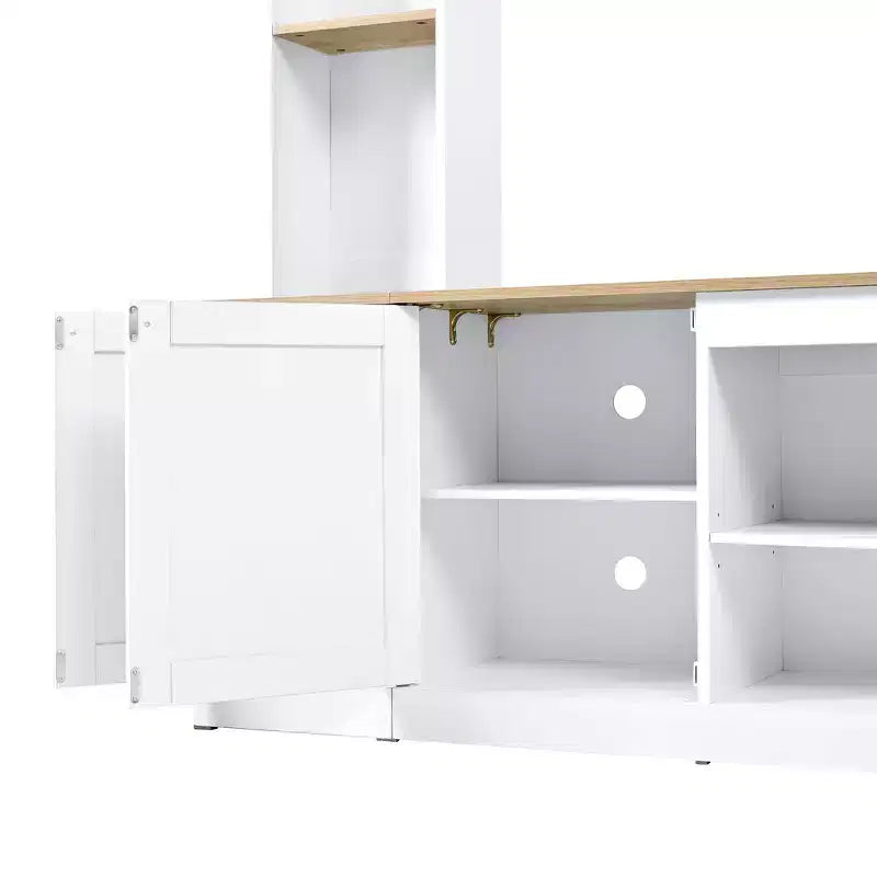Mobile TV Whisen 91, Centro Intrattenimento ad Arco, Unità a Parete in Stile Rustico con Libreria, Effetto Legno per TV fino a 70 Pollici