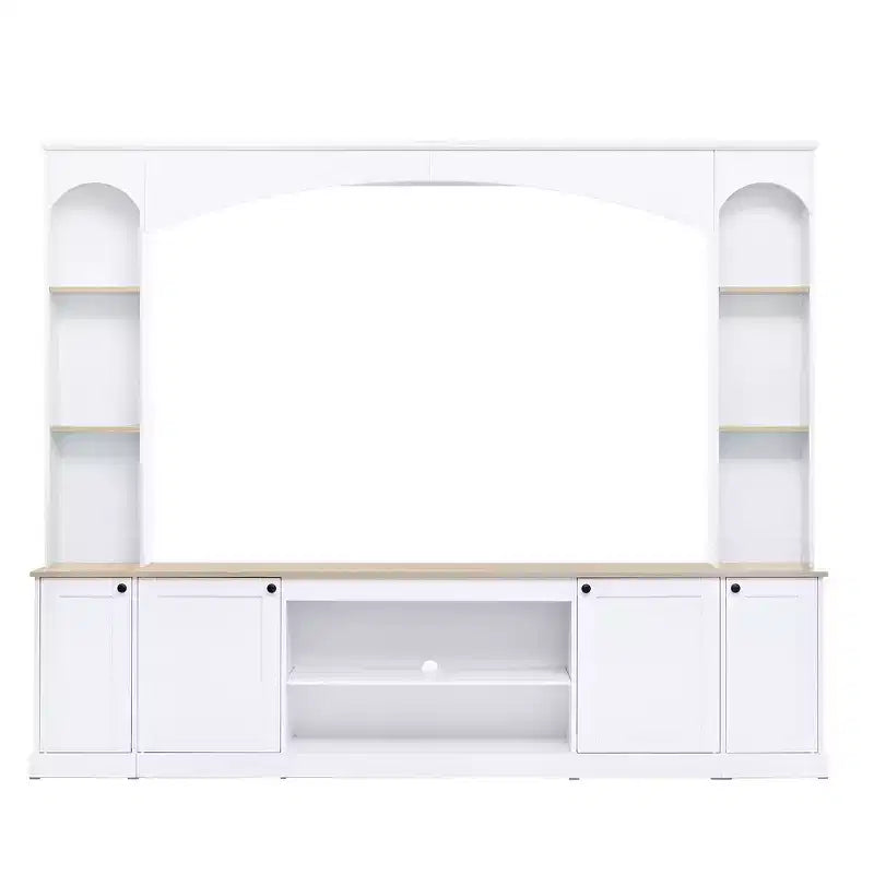 Mobile TV Whisen 91, Centro Intrattenimento ad Arco, Unità a Parete in Stile Rustico con Libreria, Effetto Legno per TV fino a 70 Pollici