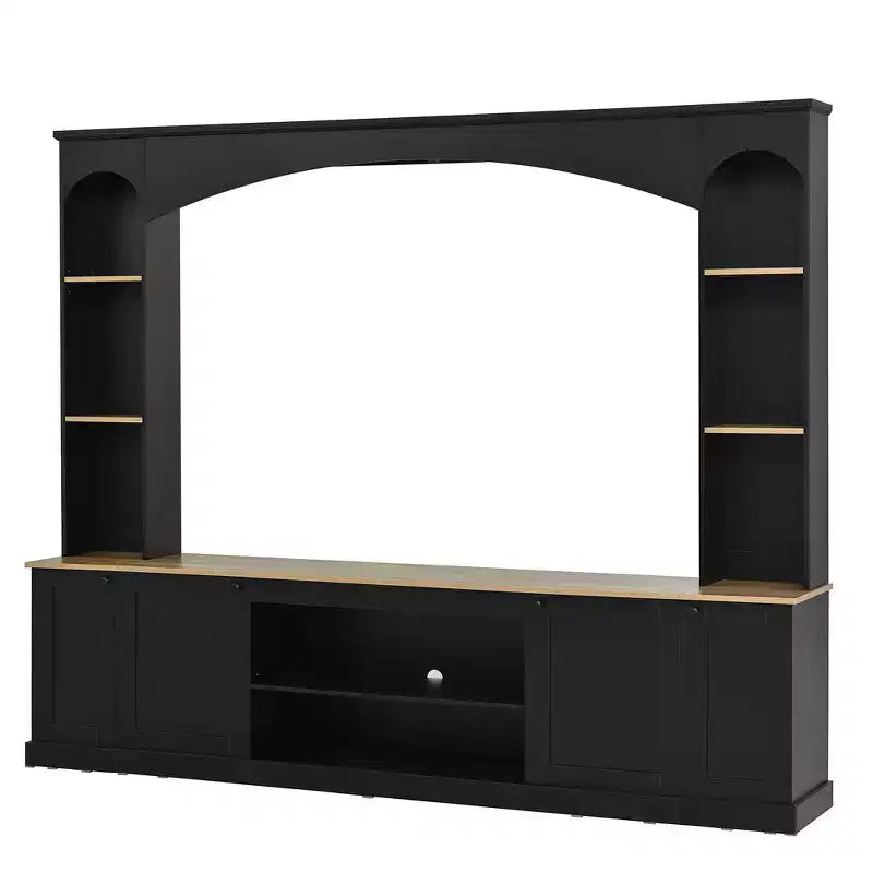 Mobile TV Whisen 91, Centro Intrattenimento ad Arco, Unità a Parete in Stile Rustico con Libreria, Effetto Legno per TV fino a 70 Pollici