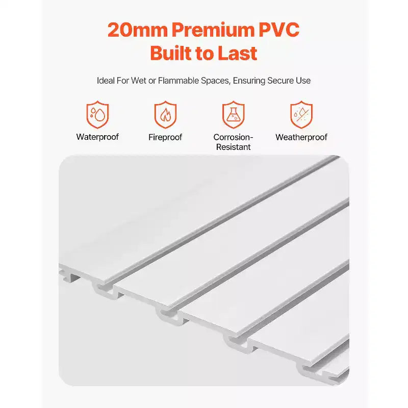 Pannelli a doghe VEVOR, 2,4 x 1,2 m, Slatwall in PVC per garage con accessori, Slatwall bianco, Pannello a doghe regolabile facile da installare, Bianco