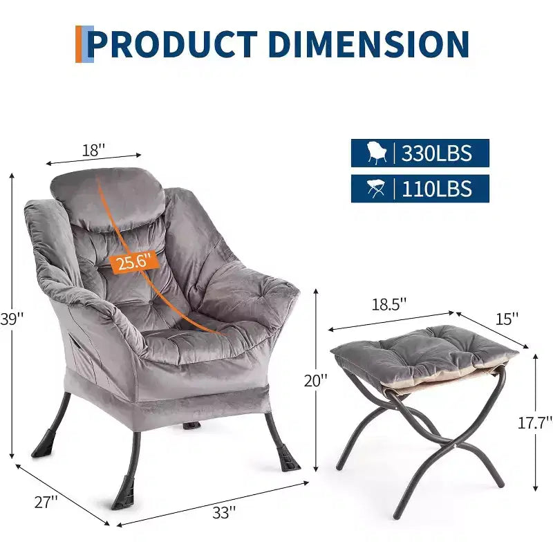 COZONY Sedia Sdraio con Poggiapiedi, Poltrona Accent Moderna con Ottomana, Tasca Laterale per Soggiorno Camera da Letto Dormitorio Ufficio