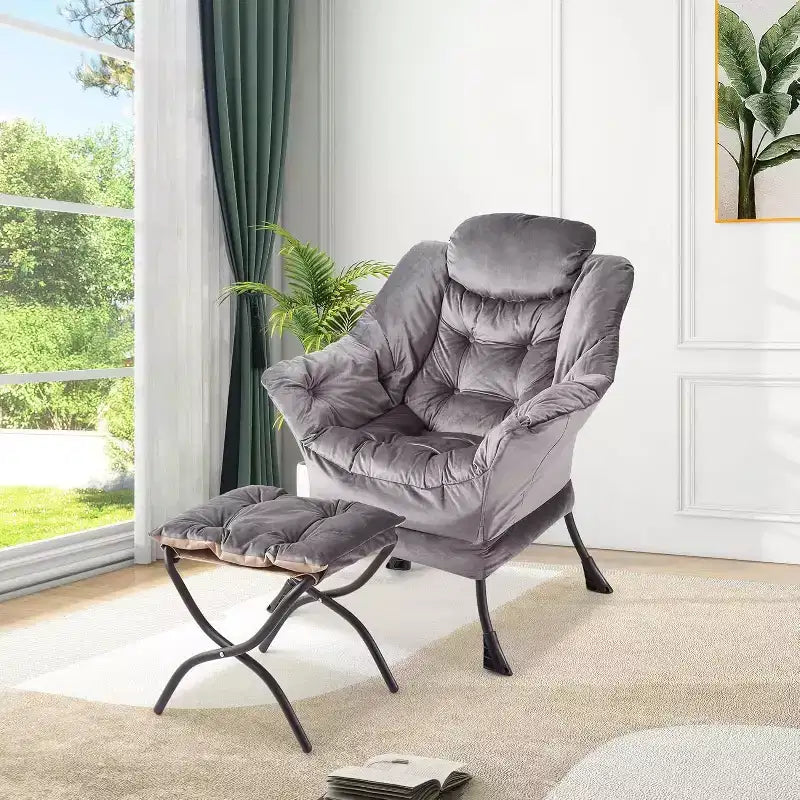 COZONY Sedia Sdraio con Poggiapiedi, Poltrona Accent Moderna con Ottomana, Tasca Laterale per Soggiorno Camera da Letto Dormitorio Ufficio