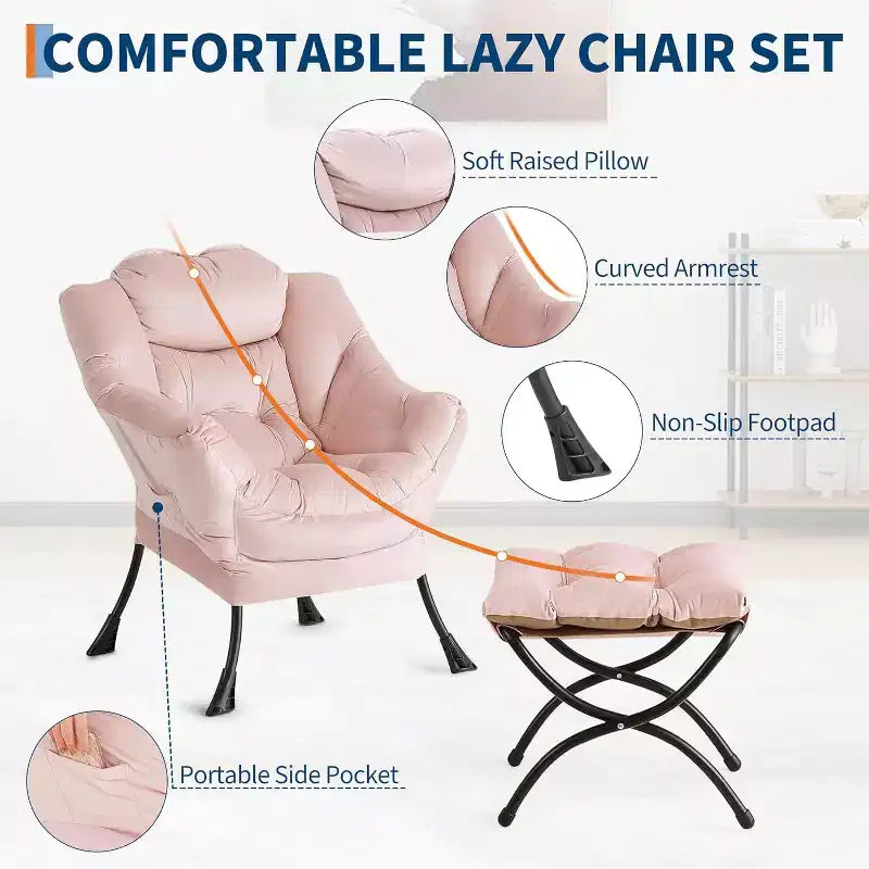 COZONY Sedia Sdraio con Poggiapiedi, Poltrona Accent Moderna con Ottomana, Tasca Laterale per Soggiorno Camera da Letto Dormitorio Ufficio