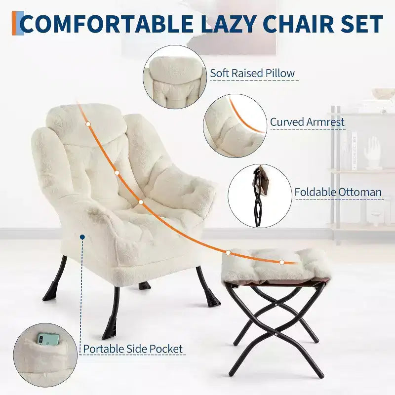 COZONY Sedia Sdraio con Poggiapiedi, Poltrona Accent Moderna con Ottomana, Tasca Laterale per Soggiorno Camera da Letto Dormitorio Ufficio