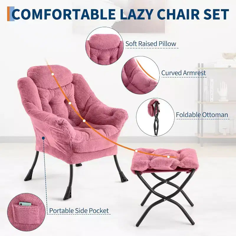 COZONY Sedia Sdraio con Poggiapiedi, Poltrona Accent Moderna con Ottomana, Tasca Laterale per Soggiorno Camera da Letto Dormitorio Ufficio