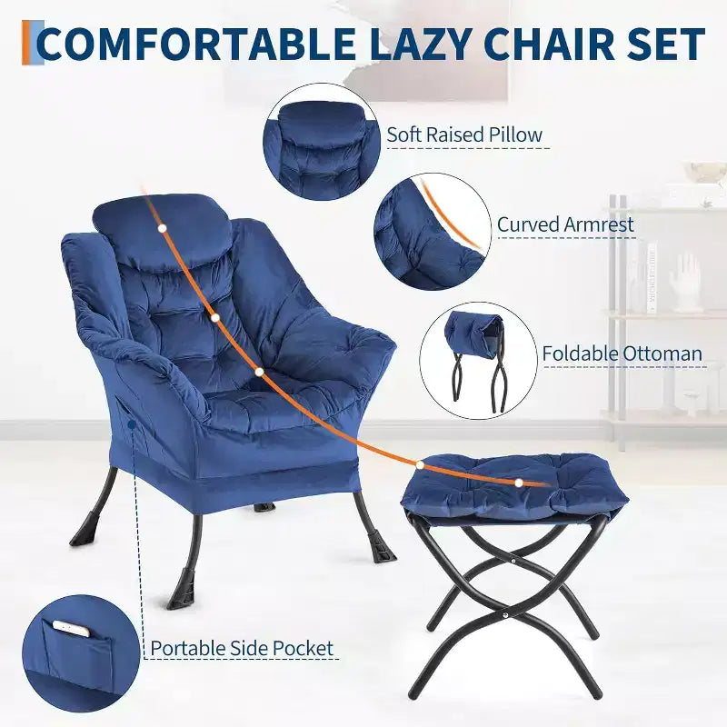 COZONY Sedia Sdraio con Poggiapiedi, Poltrona Accent Moderna con Ottomana, Tasca Laterale per Soggiorno Camera da Letto Dormitorio Ufficio