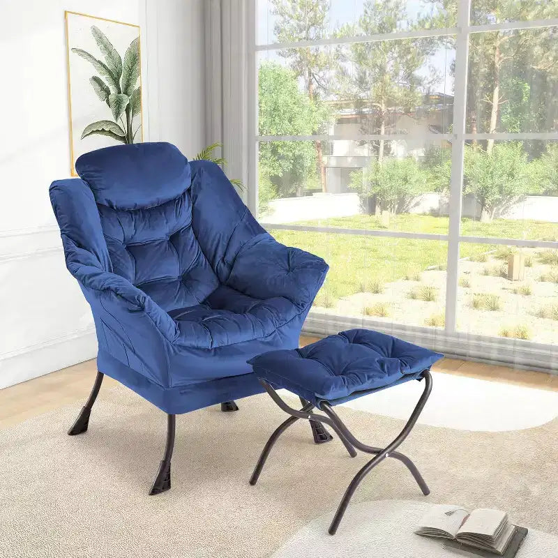 COZONY Sedia Sdraio con Poggiapiedi, Poltrona Accent Moderna con Ottomana, Tasca Laterale per Soggiorno Camera da Letto Dormitorio Ufficio