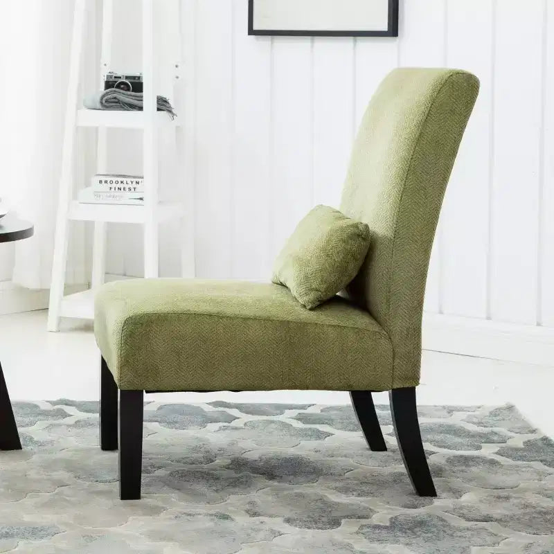 Poltrona moderna in ciniglia senza braccioli con cuscino, gambe in legno massello, sedia laterale con seduta profonda per soggiorno, camera da letto o ufficio - Panipeachy