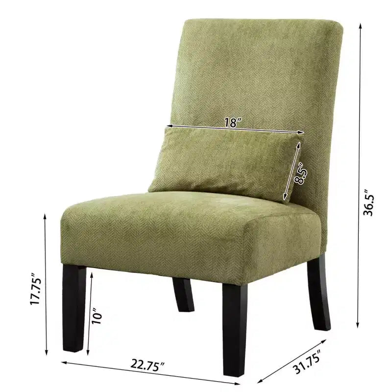 Poltrona moderna in ciniglia senza braccioli con cuscino, gambe in legno massello, sedia laterale con seduta profonda per soggiorno, camera da letto o ufficio - Panipeachy