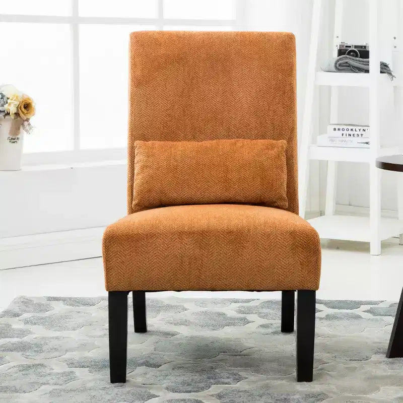 Poltrona moderna in ciniglia senza braccioli con cuscino, gambe in legno massello, sedia laterale con seduta profonda per soggiorno, camera da letto o ufficio - Panipeachy