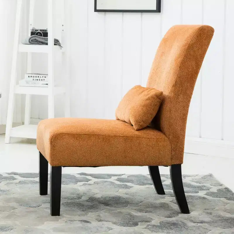 Poltrona moderna in ciniglia senza braccioli con cuscino, gambe in legno massello, sedia laterale con seduta profonda per soggiorno, camera da letto o ufficio - Panipeachy