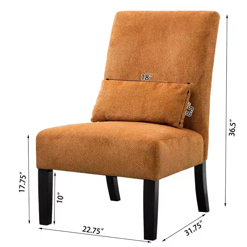 Poltrona moderna in ciniglia senza braccioli con cuscino, gambe in legno massello, sedia laterale con seduta profonda per soggiorno, camera da letto o ufficio - Panipeachy