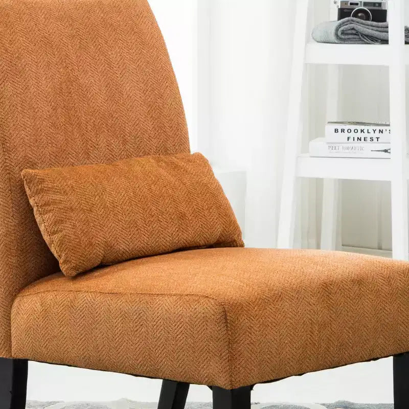 Poltrona moderna in ciniglia senza braccioli con cuscino, gambe in legno massello, sedia laterale con seduta profonda per soggiorno, camera da letto o ufficio - Panipeachy