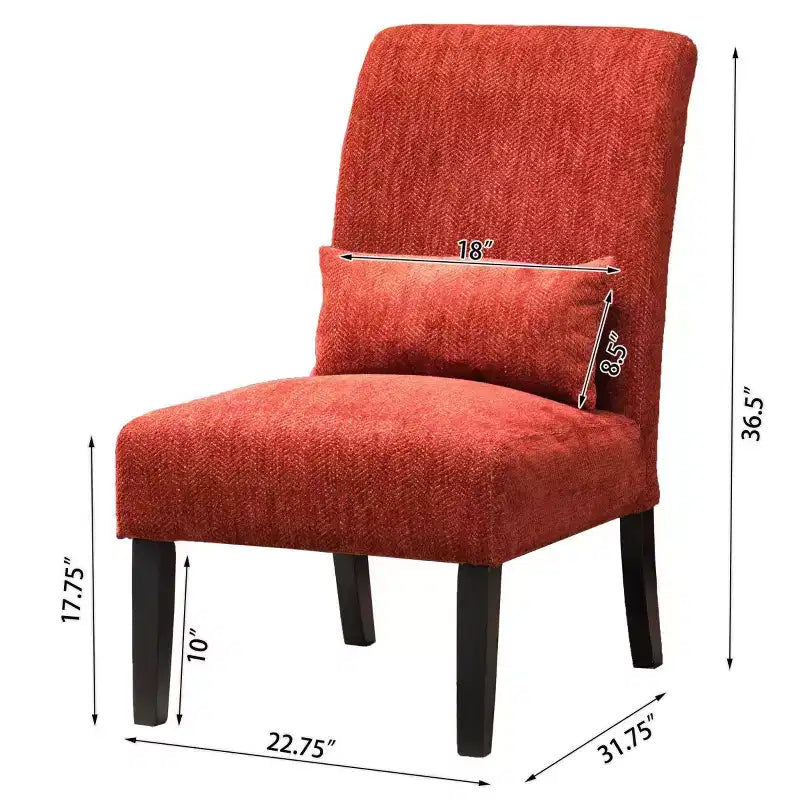 Poltrona moderna in ciniglia senza braccioli con cuscino, gambe in legno massello, sedia laterale con seduta profonda per soggiorno, camera da letto o ufficio - Panipeachy