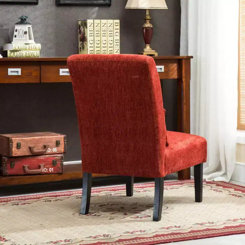 Poltrona moderna in ciniglia senza braccioli con cuscino, gambe in legno massello, sedia laterale con seduta profonda per soggiorno, camera da letto o ufficio - Panipeachy