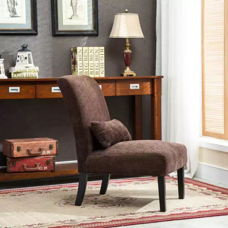 Poltrona moderna in ciniglia senza braccioli con cuscino, gambe in legno massello, sedia laterale con seduta profonda per soggiorno, camera da letto o ufficio - Panipeachy