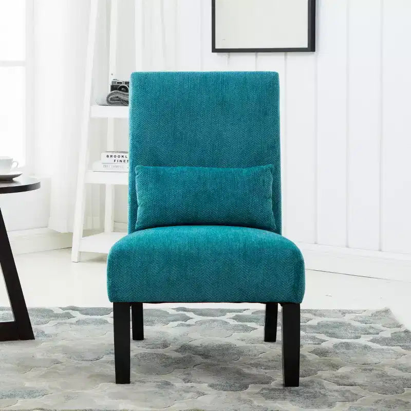 Poltrona moderna in ciniglia senza braccioli con cuscino, gambe in legno massello, sedia laterale con seduta profonda per soggiorno, camera da letto o ufficio - Panipeachy