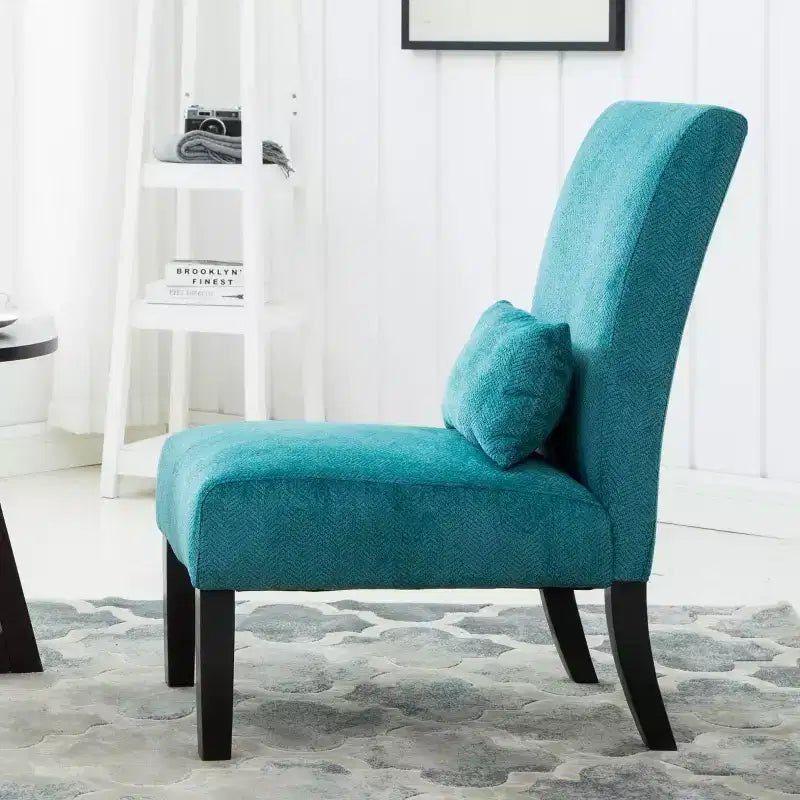 Poltrona moderna in ciniglia senza braccioli con cuscino, gambe in legno massello, sedia laterale con seduta profonda per soggiorno, camera da letto o ufficio - Panipeachy