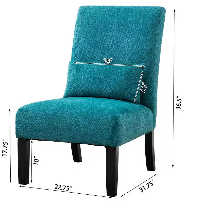 Poltrona moderna in ciniglia senza braccioli con cuscino, gambe in legno massello, sedia laterale con seduta profonda per soggiorno, camera da letto o ufficio - Panipeachy