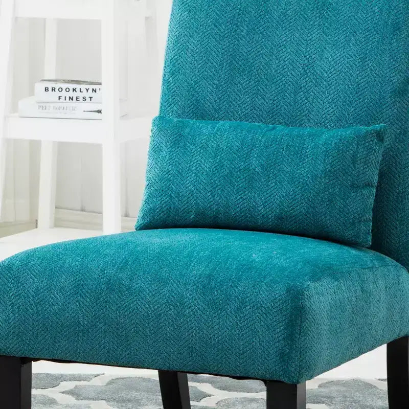 Poltrona moderna in ciniglia senza braccioli con cuscino, gambe in legno massello, sedia laterale con seduta profonda per soggiorno, camera da letto o ufficio - Panipeachy