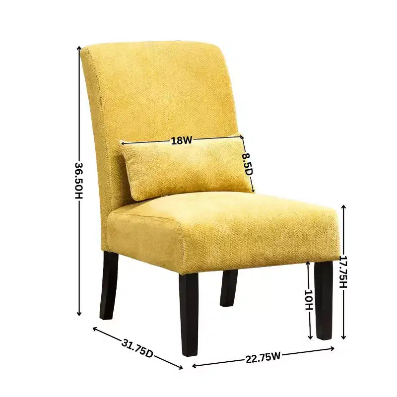Poltrona moderna in ciniglia senza braccioli con cuscino, gambe in legno massello, sedia laterale con seduta profonda per soggiorno, camera da letto o ufficio - Panipeachy