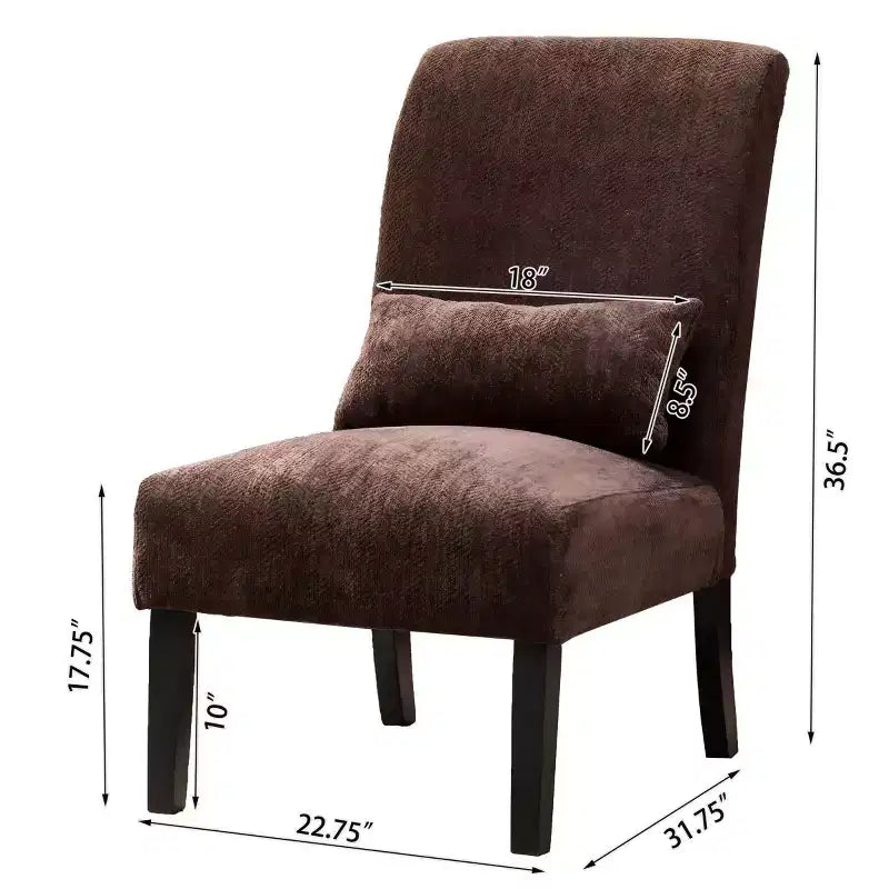 Poltrona moderna in ciniglia senza braccioli con cuscino, gambe in legno massello, sedia laterale con seduta profonda per soggiorno, camera da letto o ufficio - Panipeachy
