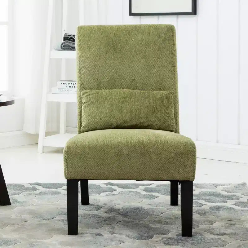 Poltrona moderna in ciniglia senza braccioli con cuscino, gambe in legno massello, sedia laterale con seduta profonda per soggiorno, camera da letto o ufficio - Panipeachy