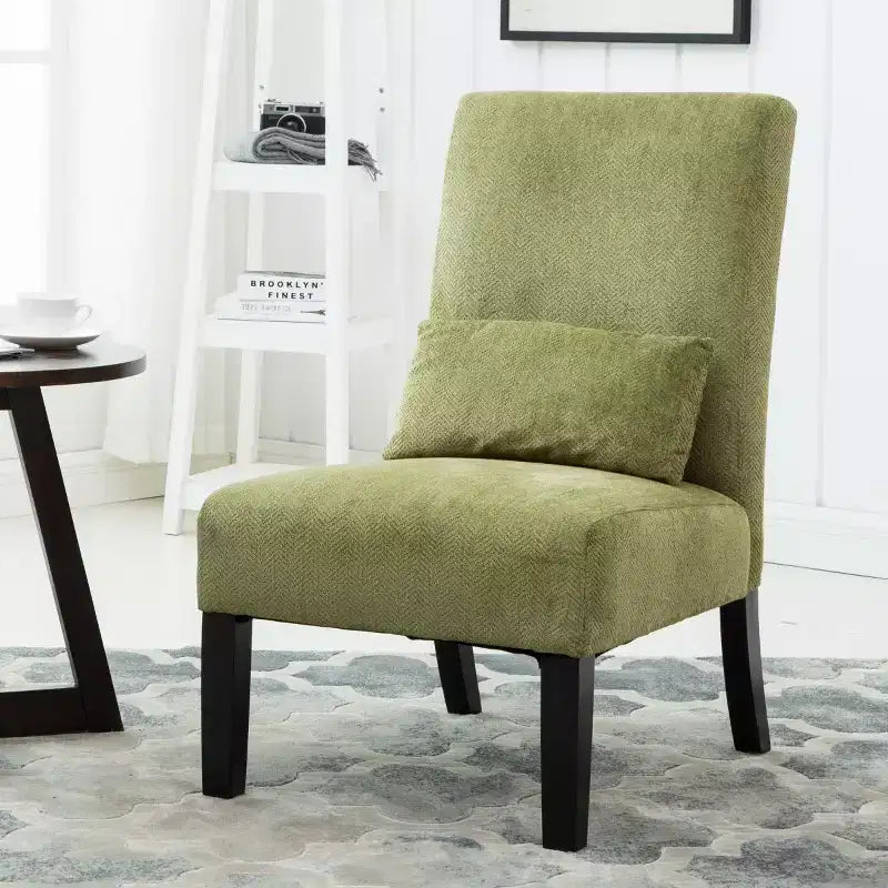 Poltrona moderna in ciniglia senza braccioli con cuscino, gambe in legno massello, sedia laterale con seduta profonda per soggiorno, camera da letto o ufficio - Panipeachy