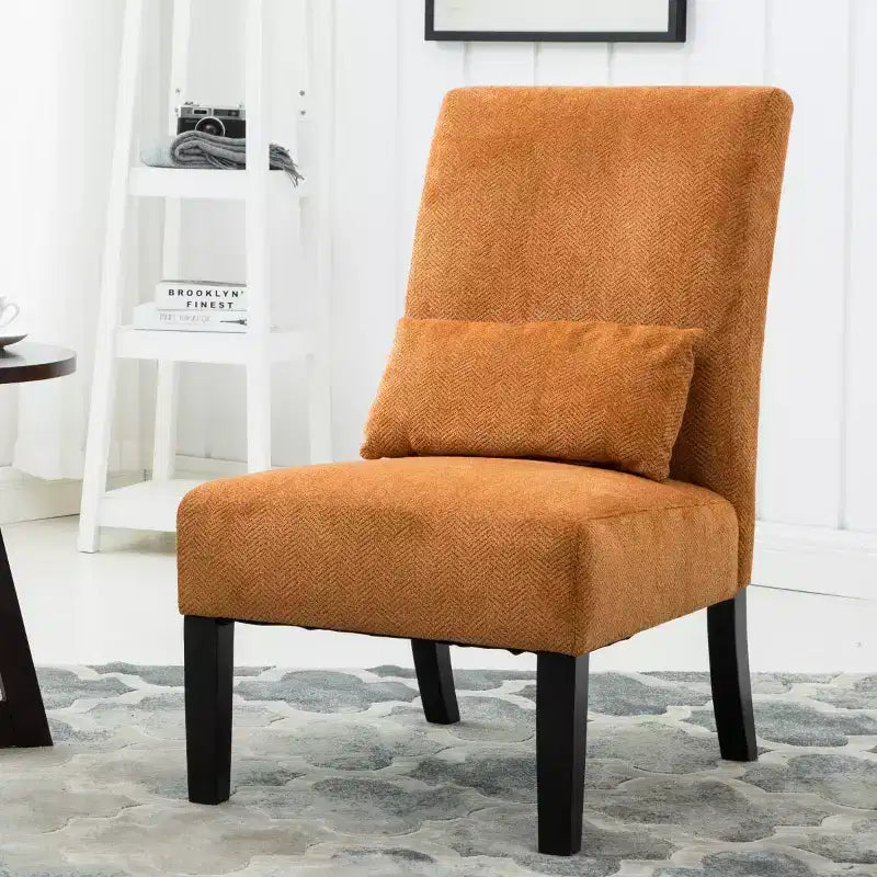 Poltrona moderna in ciniglia senza braccioli con cuscino, gambe in legno massello, sedia laterale con seduta profonda per soggiorno, camera da letto o ufficio - Panipeachy