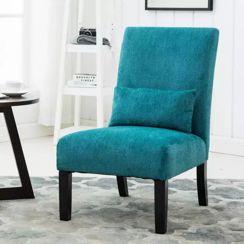 Poltrona moderna in ciniglia senza braccioli con cuscino, gambe in legno massello, sedia laterale con seduta profonda per soggiorno, camera da letto o ufficio - Panipeachy
