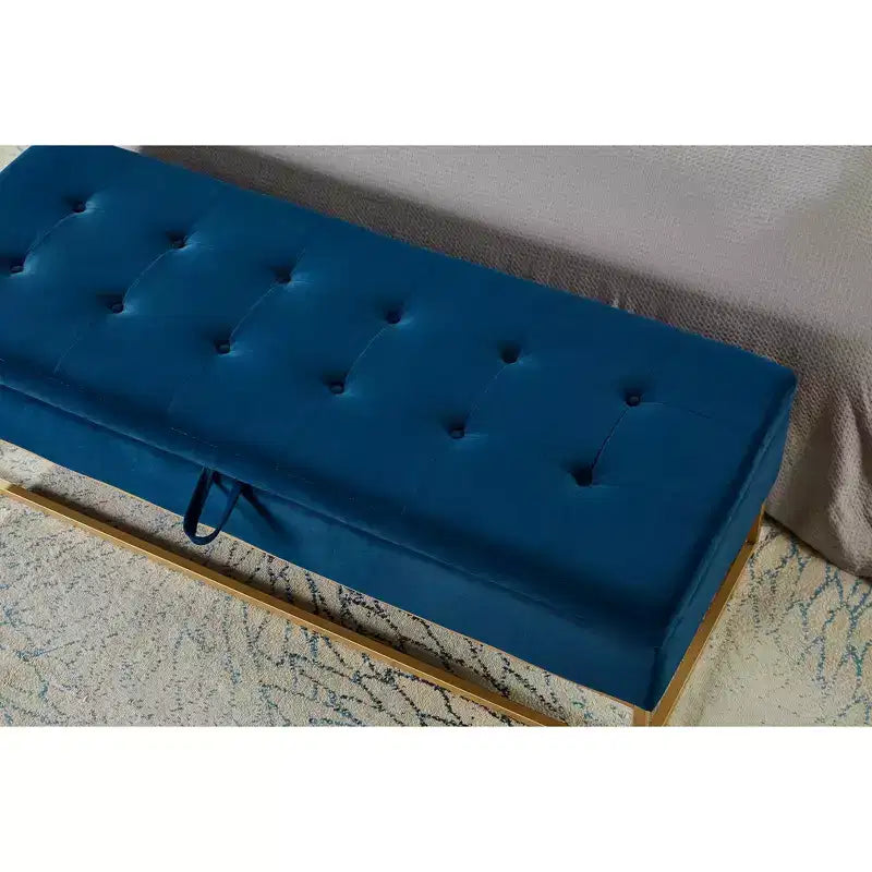 MAYEERTY Panca contenitore 58.6, Panca imbottita con base in metallo per camera da letto, soggiorno, corridoio, blu