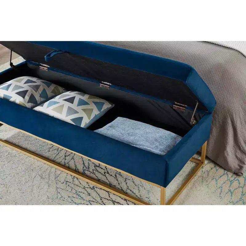 MAYEERTY Panca contenitore 58.6, Panca imbottita con base in metallo per camera da letto, soggiorno, corridoio, blu