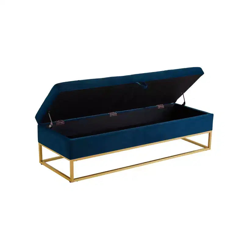 MAYEERTY Panca contenitore 58.6, Panca imbottita con base in metallo per camera da letto, soggiorno, corridoio, blu