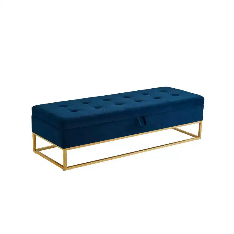 MAYEERTY Panca contenitore 58.6, Panca imbottita con base in metallo per camera da letto, soggiorno, corridoio, blu