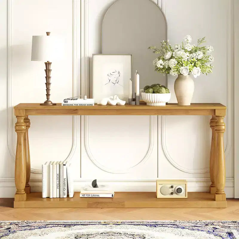 Consolle vintage effetto legno, gambe a vaso, ripiano inferiore, per ingresso, corridoio, soggiorno, camera da letto