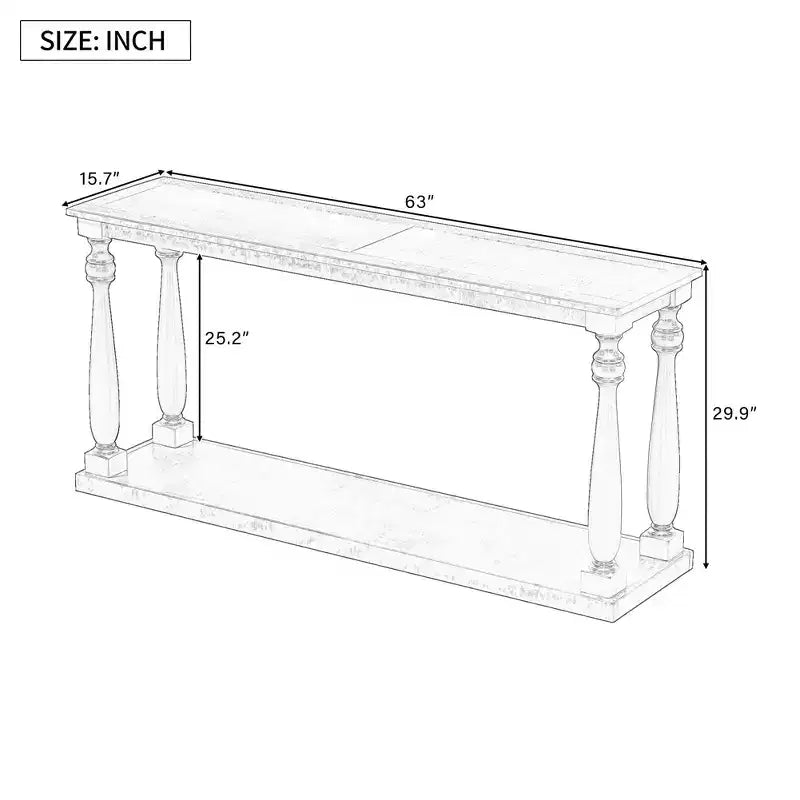 Consolle vintage effetto legno, gambe a vaso, ripiano inferiore, per ingresso, corridoio, soggiorno, camera da letto
