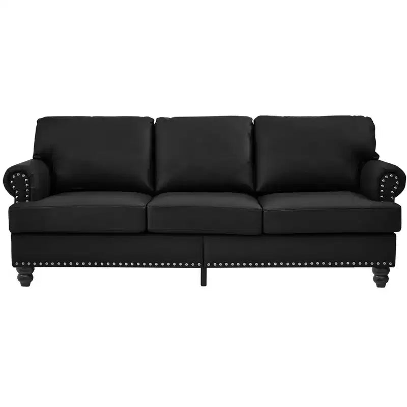 MAYEERTY 83 Divano a Tre Posti Moderno con Borchie Rivestimento in Similpelle "Cowhide" per Soggiorno Nero