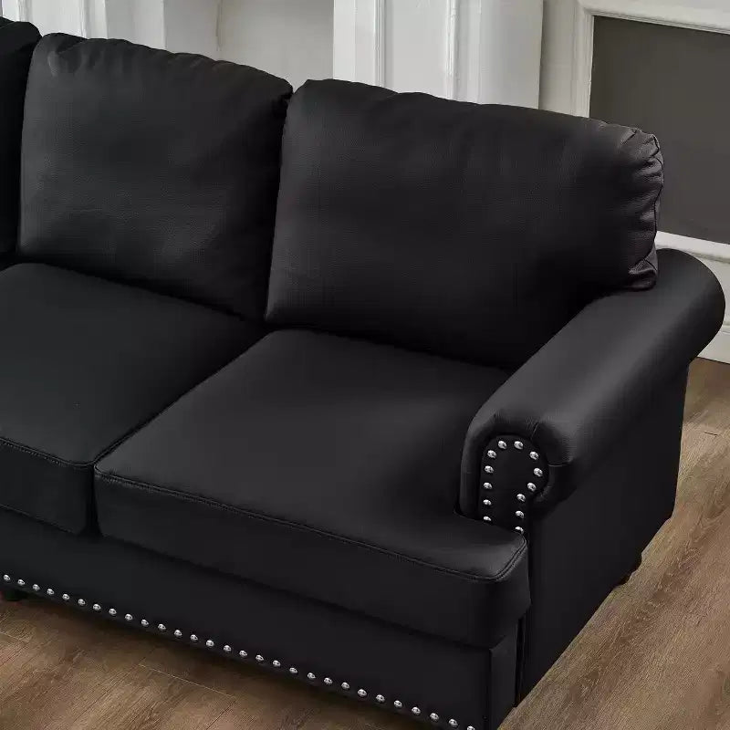 MAYEERTY 83 Divano a Tre Posti Moderno con Borchie Rivestimento in Similpelle "Cowhide" per Soggiorno Nero